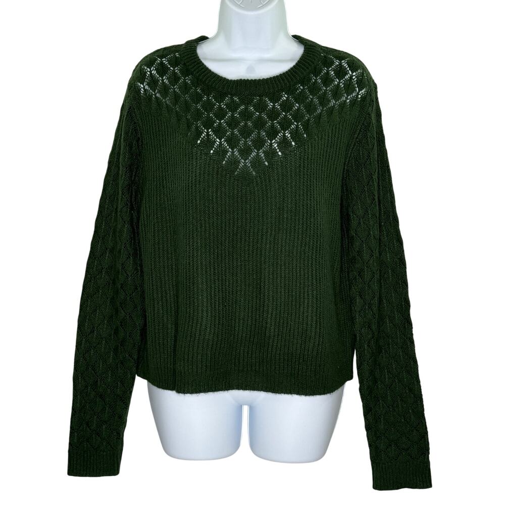 BOHME S Olive Green Crewneck Long Sleeve Pullover Sweater Delicate Weave